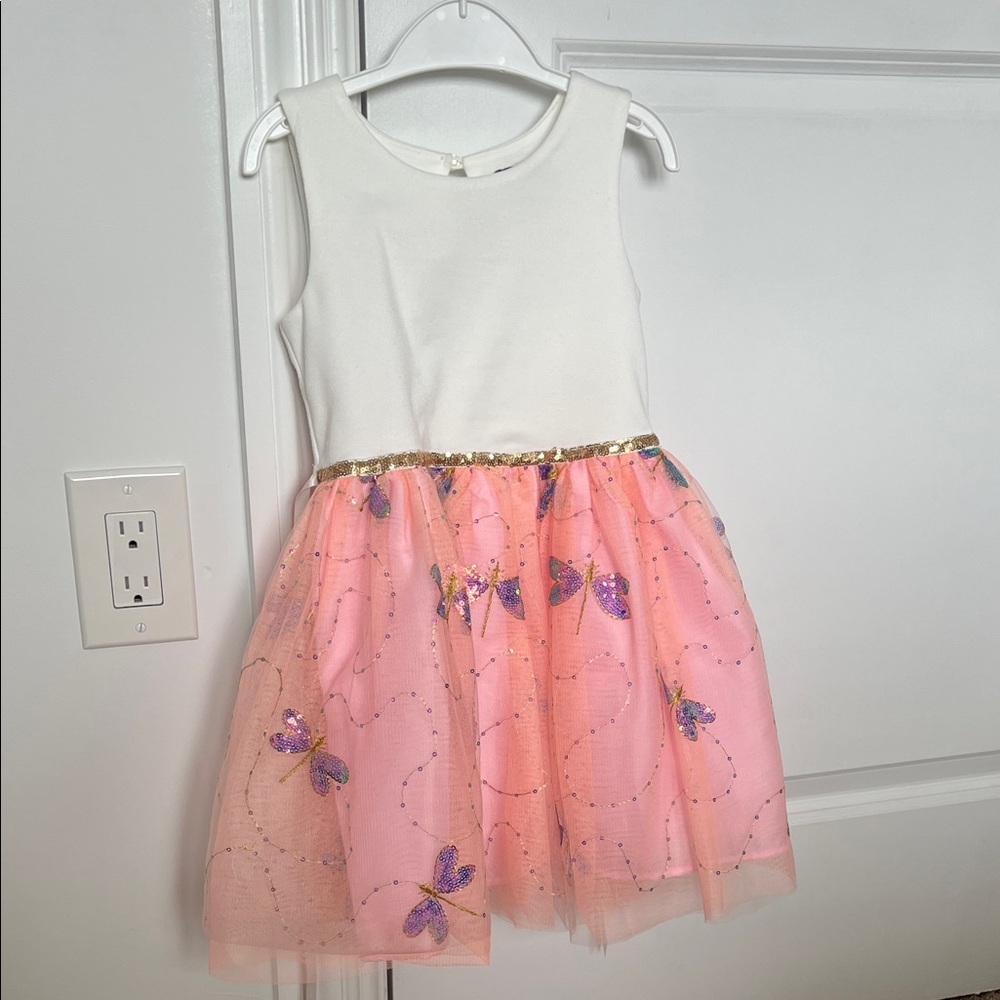 GIRLS TULLE DRAGONFLY PINK PARTY DRESS FORMAL